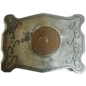 Belt Buckle Metal British One Penny Coin 1929 Vintage